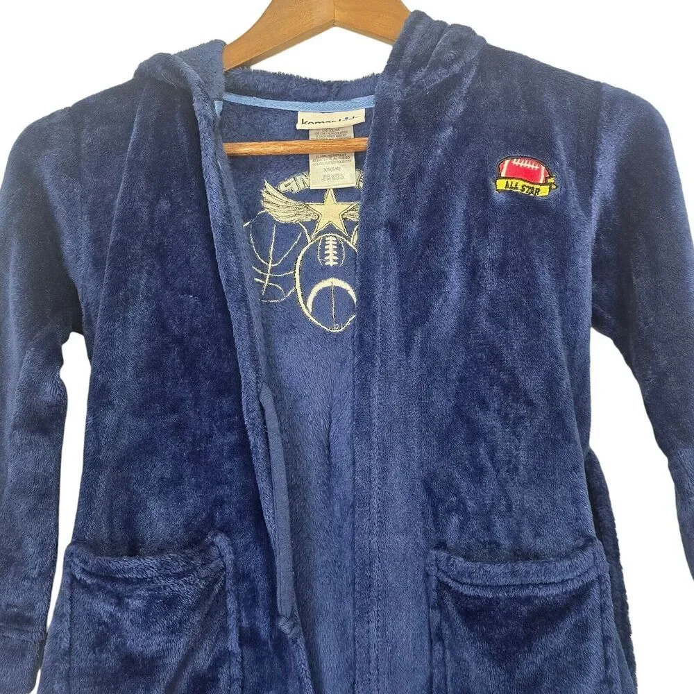 Komar Kids Boys Plush Fleece Robe Navy Blue Sports Champ Size XS 5 6